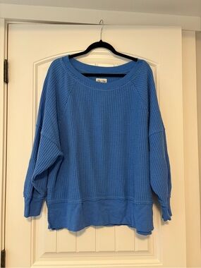 American Eagle Outfitters Blue Waffle Knit Scoop Neck Sweater